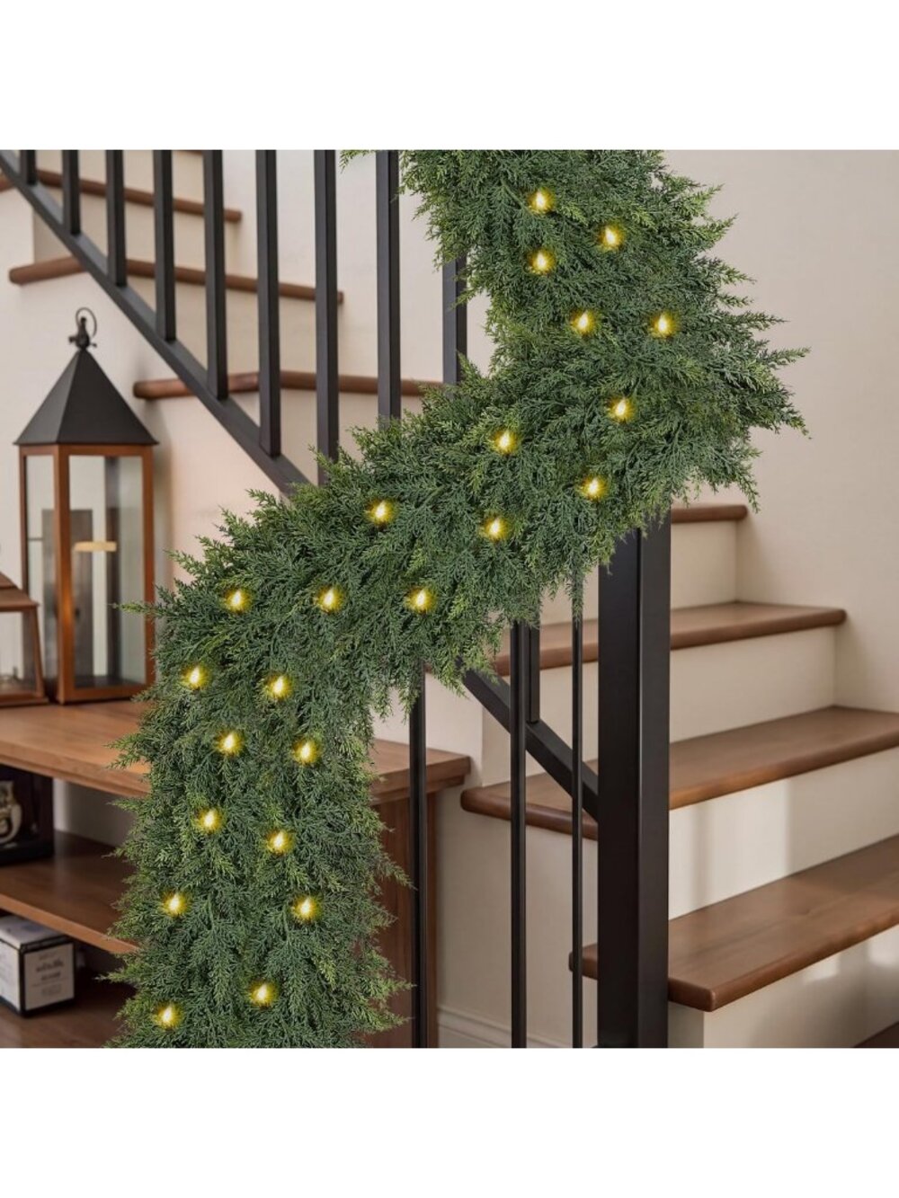 2PCS 9FT Christmas Garland with Lights, Extra Full Lighted Cedar Garland